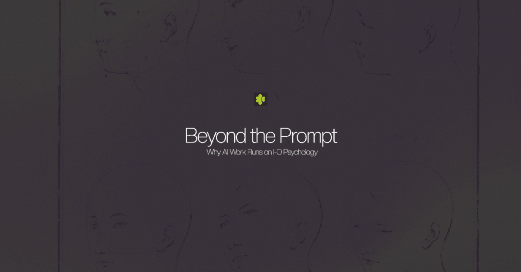 Series cover for I-O psychology and AI: Beyond the Prompt, over faint line drawings of faces with the Corymb logo